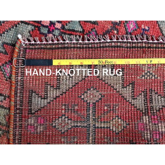Overdyed & Vintage Wool Hand Knotted Rug Red 2.8x9.10 -O0642