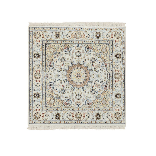 Fine Oriental Wool Hand Knotted Rug Ivory Ivory 3.0X3.1 -O064757