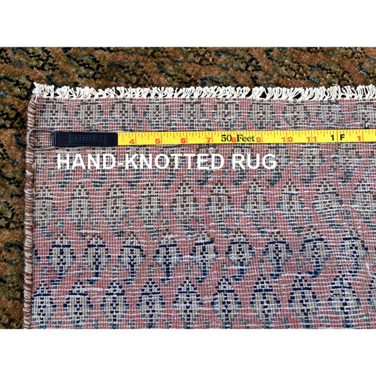 Overdyed & Vintage Wool Hand Knotted Rug Brown 2.6x11.5 -O0654