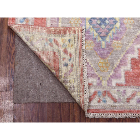 Oushak And Peshawar Wool Hand Knotted Rug Pink Ivory 2.9X10.5 -O069057