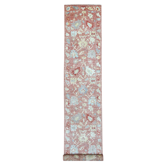 Oushak And Peshawar Wool Hand Knotted Rug Pink No Border 3.0X19.9 -O069321