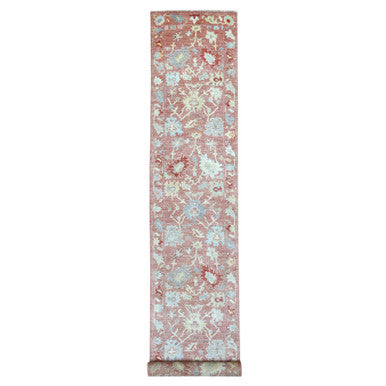 Oushak And Peshawar Wool Hand Knotted Rug Pink No Border 3.0X19.9 -O069321