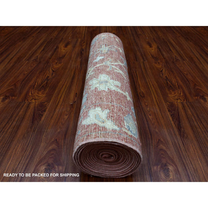 Oushak And Peshawar Wool Hand Knotted Rug Pink No Border 3.1X19.8 -O069337