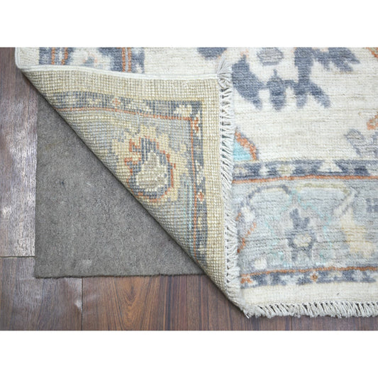 Oushak And Peshawar Wool Hand Knotted Rug Ivory Light Blue 2.7X9.8 -O071507