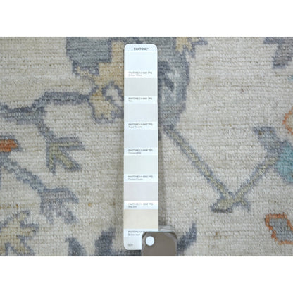 Oushak And Peshawar Wool Hand Knotted Rug Ivory Light Blue 2.7X9.8 -O071507