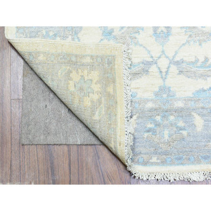 Oushak And Peshawar Wool Hand Knotted Rug Ivory Light Blue 2.8X14.4 -O072762