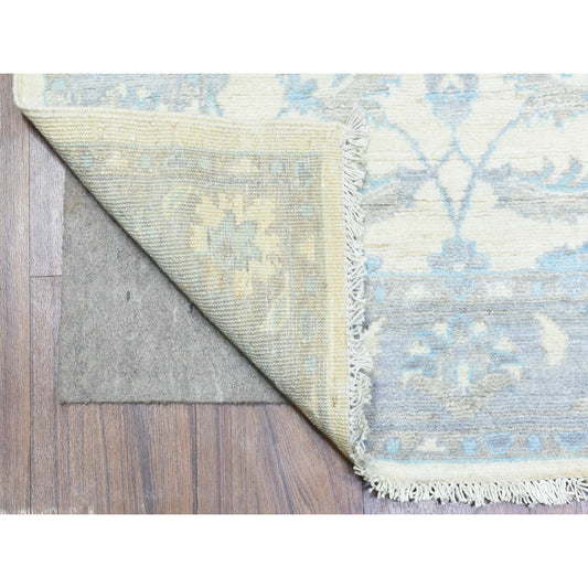 Oushak And Peshawar Wool Hand Knotted Rug Ivory Light Blue 2.8X14.4 -O072762