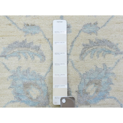 Oushak And Peshawar Wool Hand Knotted Rug Ivory Light Blue 2.8X14.4 -O072762