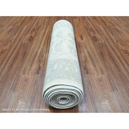 Oushak And Peshawar Wool Hand Knotted Rug Ivory Light Blue 2.8X14.4 -O072762