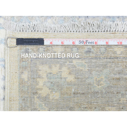 Oushak And Peshawar Wool Hand Knotted Rug Ivory Light Blue 2.8X14.4 -O072762