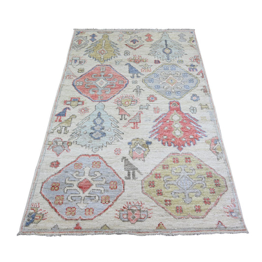 Tribal & Geometric Wool Hand Knotted Rug Ivory No Border 4.0X6.0 -O074230
