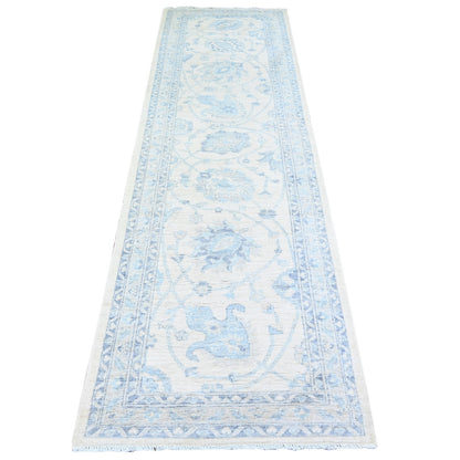 Oushak And Peshawar Wool Hand Knotted Rug Ivory Silver Chalice  2.10X9.7 -O074582