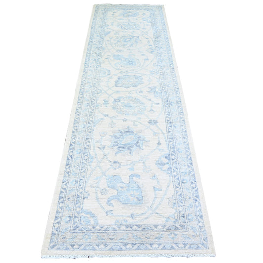 Oushak And Peshawar Wool Hand Knotted Rug Ivory Silver Chalice  2.10X9.7 -O074582