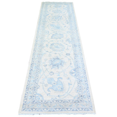 Oushak And Peshawar Wool Hand Knotted Rug Ivory Silver Chalice  2.10X9.7 -O074582