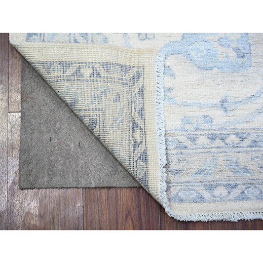 Oushak And Peshawar Wool Hand Knotted Rug Ivory Silver Chalice  2.10X9.7 -O074582