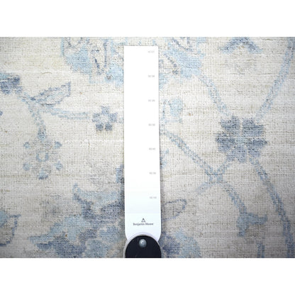 Oushak And Peshawar Wool Hand Knotted Rug Ivory Silver Chalice  2.10X9.7 -O074582