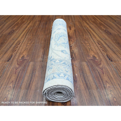 Oushak And Peshawar Wool Hand Knotted Rug Ivory Silver Chalice  2.10X9.7 -O074582