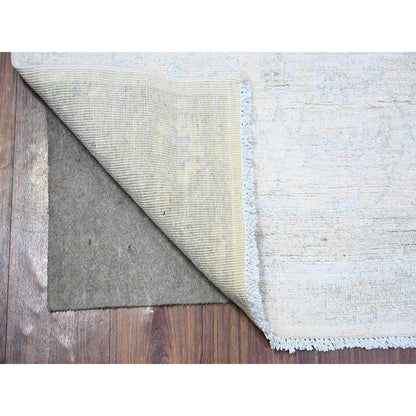 Oushak And Peshawar Wool Hand Knotted Rug Ivory Silver 2.8X10.8 -O074583