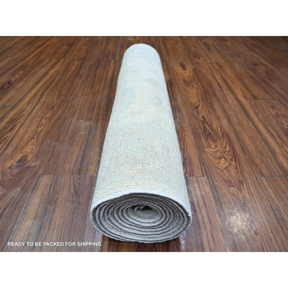 Oushak And Peshawar Wool Hand Knotted Rug Ivory Silver 2.8X10.8 -O074583