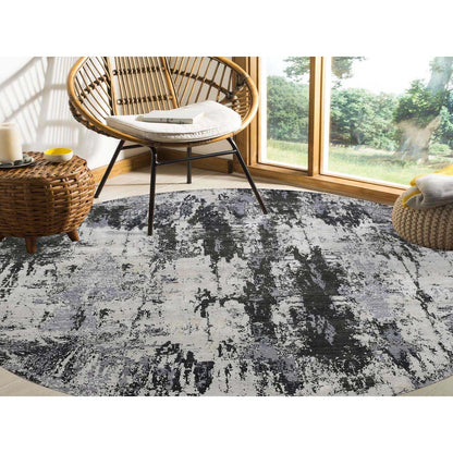 Modern and Contemporary Wool & Silk Hand Knotted Rug Grey No Border 8.2X8.2 -O075087