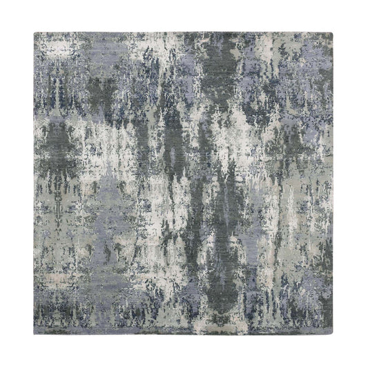 Modern and Contemporary Wool & Silk Hand Knotted Rug Grey No Border 8.0X8.2 -O075093
