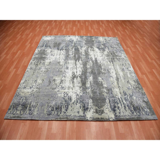 Modern and Contemporary Wool & Silk Hand Knotted Rug Grey No Border 8.0X8.2 -O075093