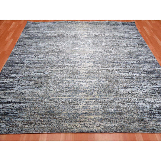 Modern and Contemporary Wool & Silk Hand Knotted Rug Grey No Border 8.0X8.2 -O075098