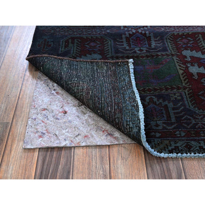 Overdyed & Vintage Wool Hand Knotted Rug Purple 2.11x9.9 -O0778