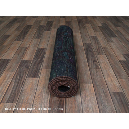 Overdyed & Vintage Wool Hand Knotted Rug Purple 2.11x9.9 -O0778