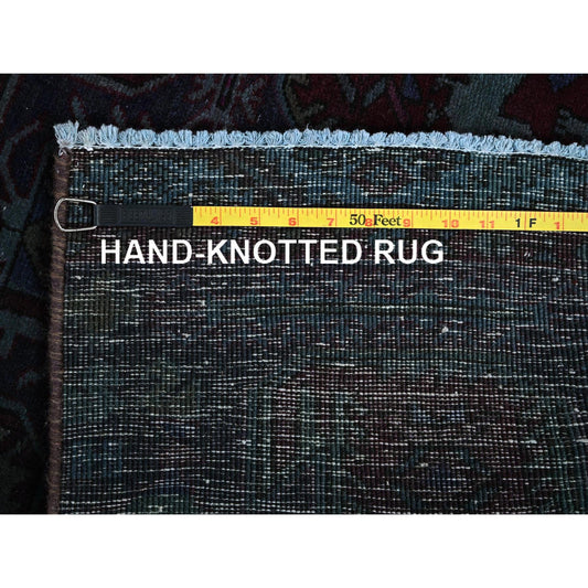 Overdyed & Vintage Wool Hand Knotted Rug Purple 2.11x9.9 -O0778