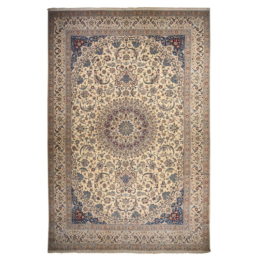 Persian Wool & Silk Hand Knotted Rug Ivory 13.7x20.7 -O078375