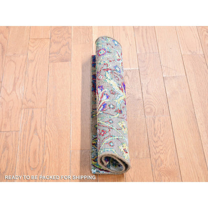 Rajasthan Wool & Silk Hand Knotted Rug Brown No Border 1.10X2.0 -O080605