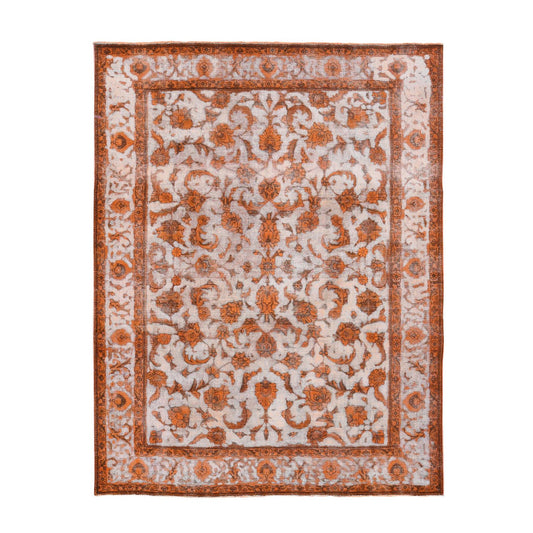 Overdyed & Vintage Wool Hand Knotted Rug Orange Ivory 8.1X10.9 -O080665
