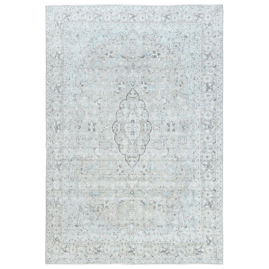 Overdyed & Vintage Worn Wool Hand Knotted Rug Beige Beige 7.6X10.10 -O081267