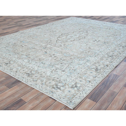 Overdyed & Vintage Worn Wool Hand Knotted Rug Beige Beige 7.6X10.10 -O081267