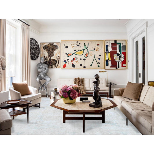 Overdyed & Vintage Worn Wool Hand Knotted Rug Beige Beige 8.1X10.9 -O081285