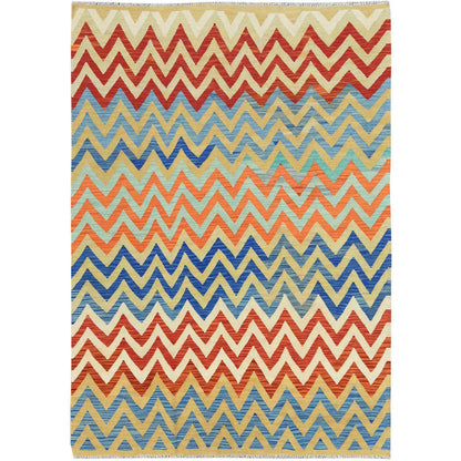 Flat Weave Wool Hand Woven Rug Multicolored No Border 6.6X9.3 -O081585