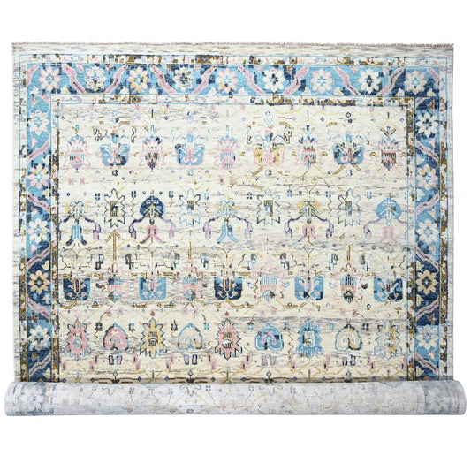 Oushak And Peshawar Wool Hand Knotted Rug Ivory Sky Blue 12.0X17.9 -O084380