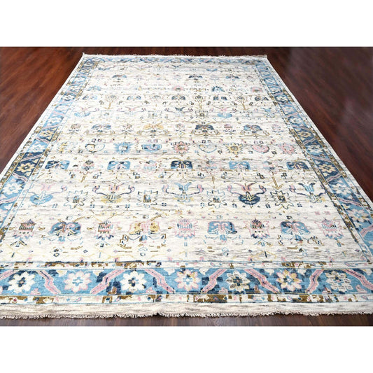 Oushak And Peshawar Wool Hand Knotted Rug Ivory Sky Blue 12.0X17.9 -O084380