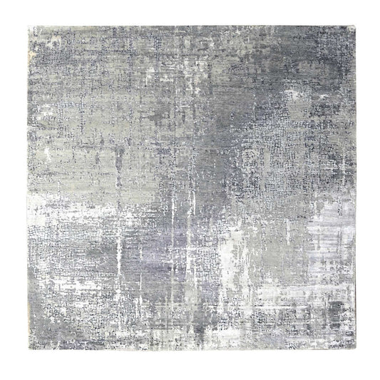 Modern and Contemporary Wool & Silk Hand Knotted Rug Grey No Border 8.1X7.9 -O084589