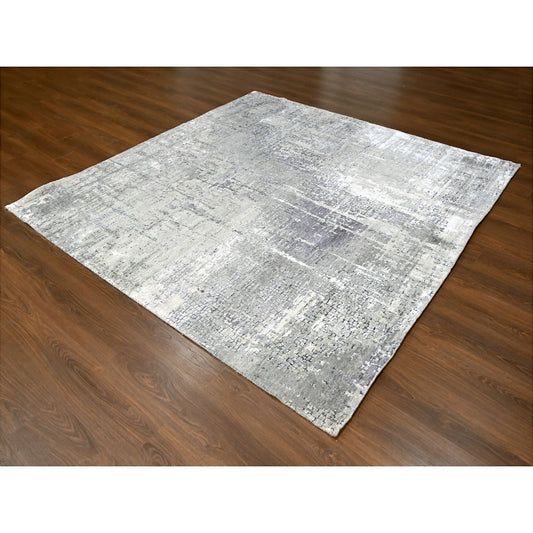 Modern and Contemporary Wool & Silk Hand Knotted Rug Grey No Border 8.1X7.9 -O084589