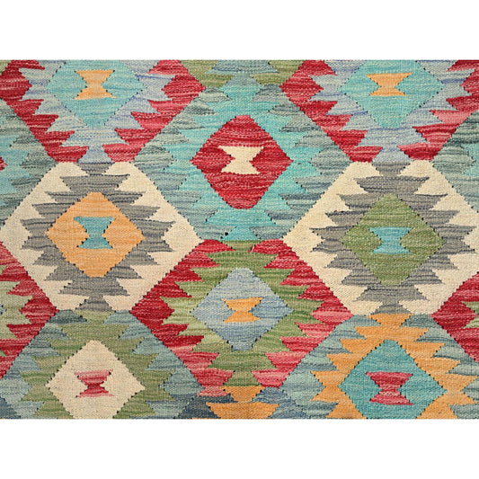 Flat Weave Wool Hand Woven Rug Blue No Border 6.7X9.9 -O085705