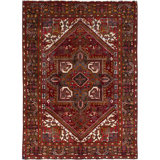 Heriz Wool Hand Knotted Rug Red Black 6.9X9.4 -O085899