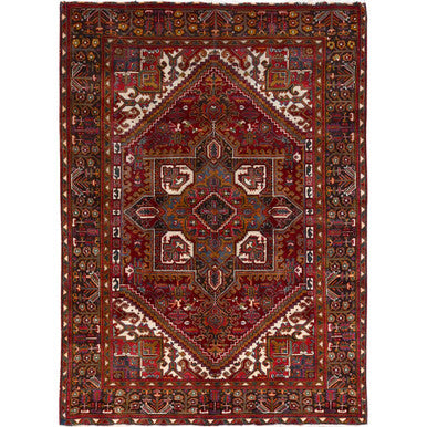 Heriz Wool Hand Knotted Rug Red Black 6.9X9.4 -O085899