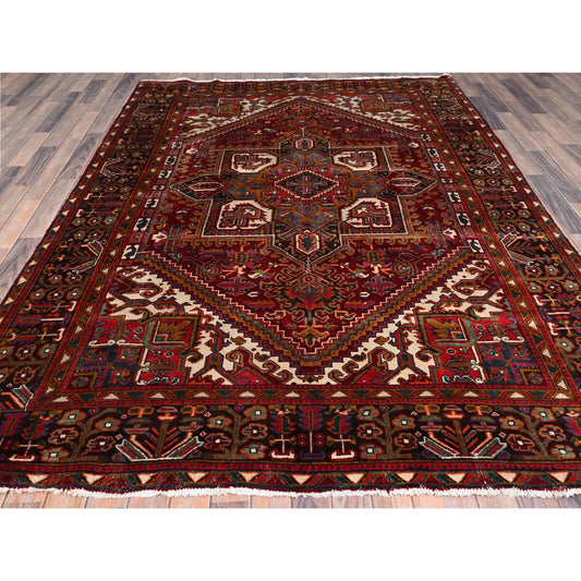 Heriz Wool Hand Knotted Rug Red Black 6.9X9.4 -O085899