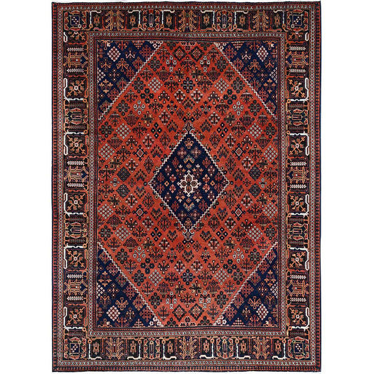 Overdyed & Vintage Wool Hand Knotted Rug Red Blue 8.1X11.3 -O086615