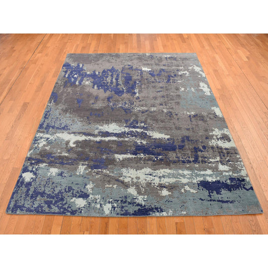 Modern and Contemporary Wool & Silk Hand Knotted Rug Purple No Border 7.10X10.0 -O087045