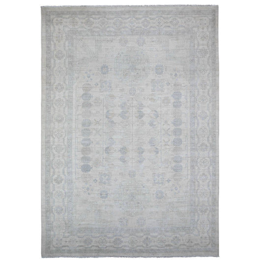 Oushak And Peshawar Wool Hand Knotted Rug Ivory White 9.8X13.6 -O088558