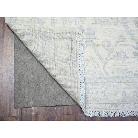 Oushak And Peshawar Wool Hand Knotted Rug Ivory White 2.5X11.8 -O088634