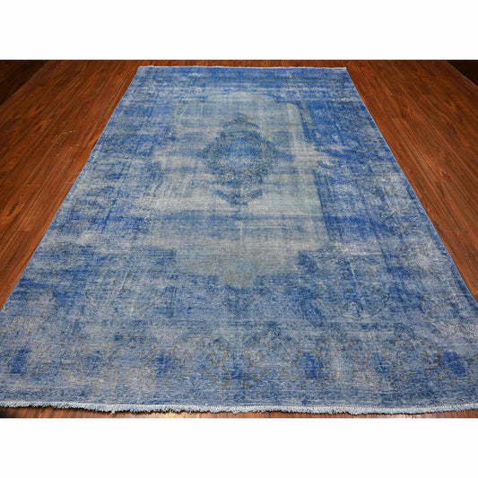 Overdyed & Vintage Wool Hand Knotted Rug Blue Blue 8.1X11.5 -O089448